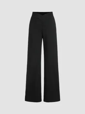  Pantalon à taille haute et jambe large uni