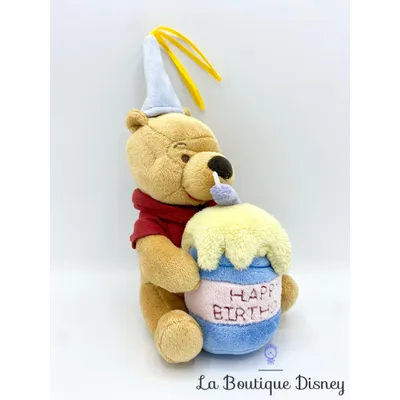 Peluche Winnie l'ourson Happy Birthday Disneyland Paris Disney chapeau anniversaire 20 cm