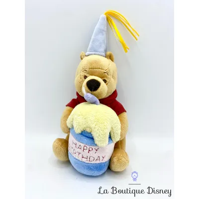 Peluche Winnie l'ourson Happy Birthday Disneyland Paris Disney chapeau anniversaire 20 cm