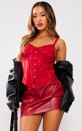 Petite Corset rouge satiné ajusté à détail lacets