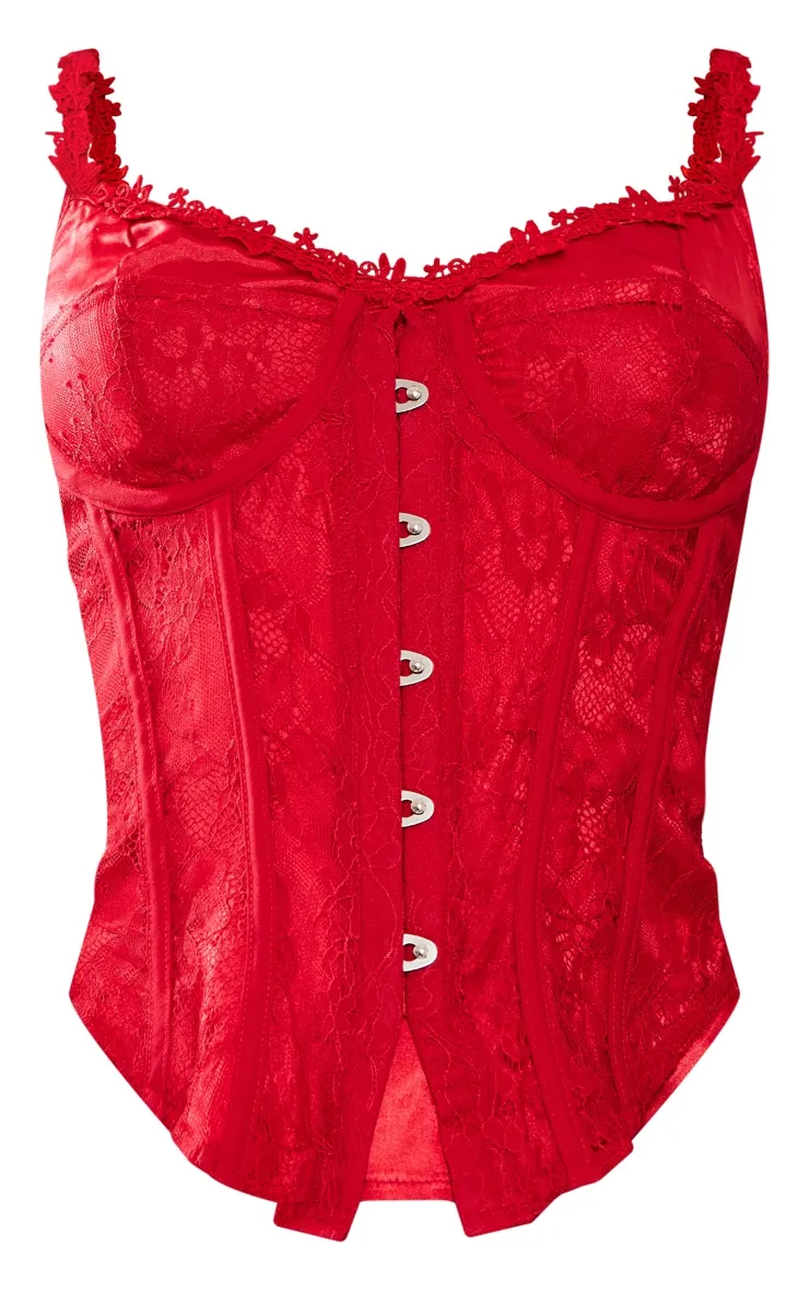 Petite Corset rouge satiné ajusté à détail lacets