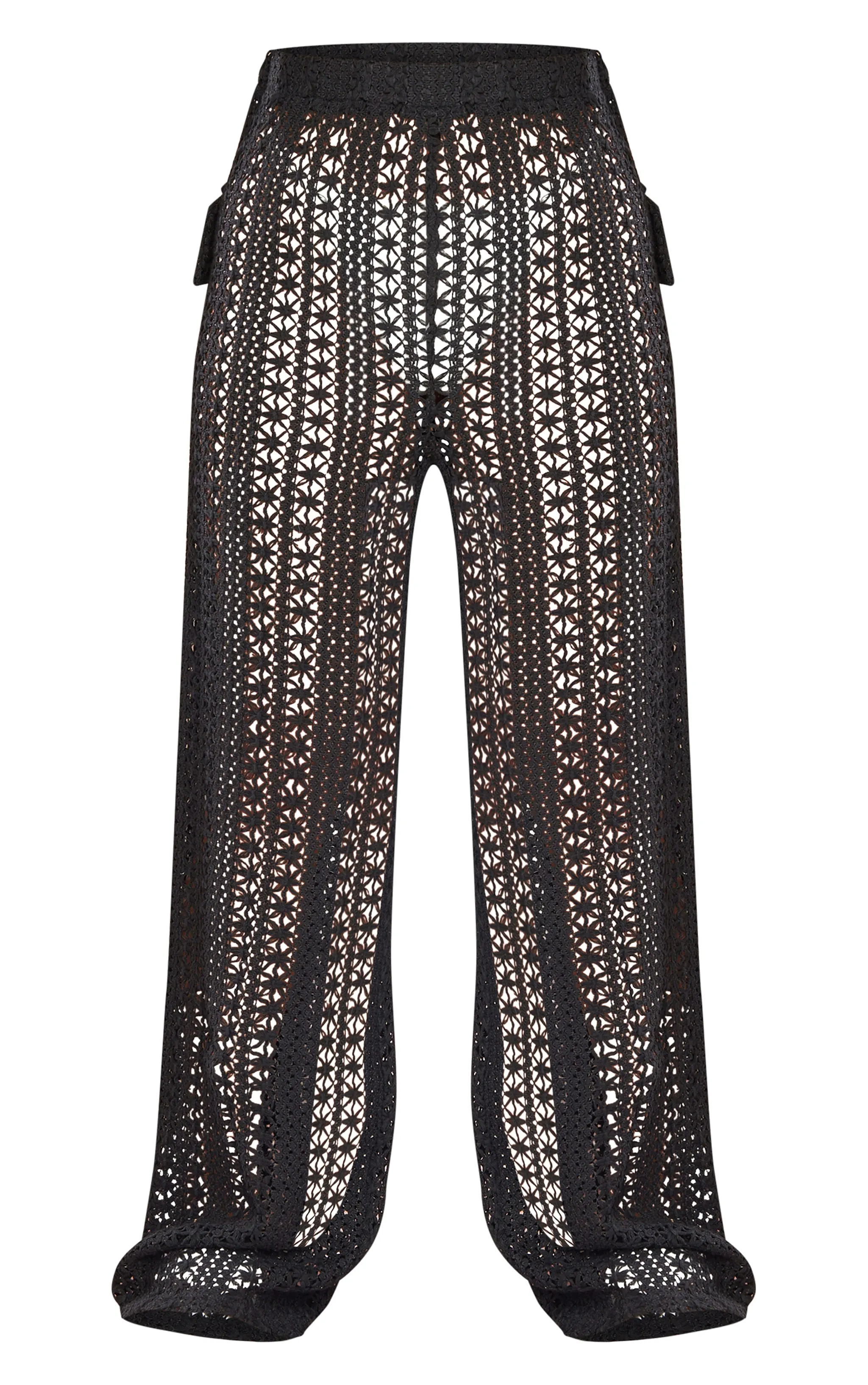 Petite Pantalon large en maille style crochet noire