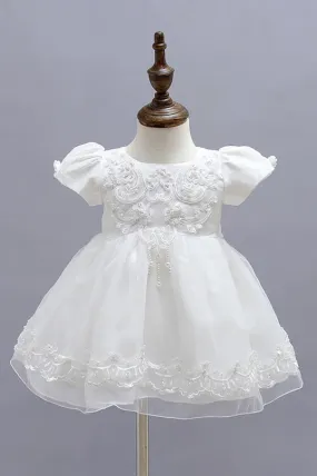 Petite robe cérémonie bébé ivoire en dentelle à mancheron