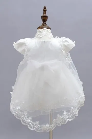 Petite robe cérémonie bébé ivoire en dentelle à mancheron