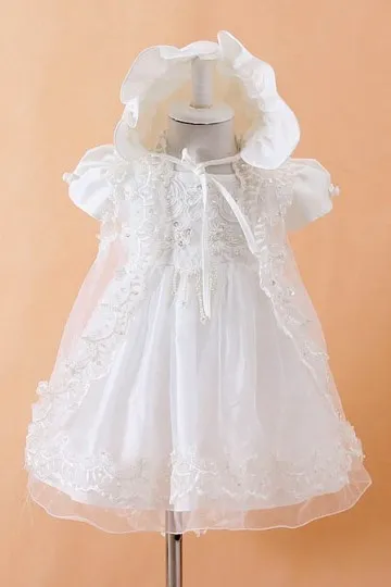 Petite robe cérémonie bébé ivoire en dentelle à mancheron