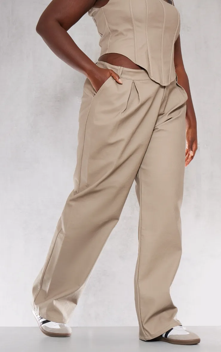 Plus Pantalon large en PU gris pierre 