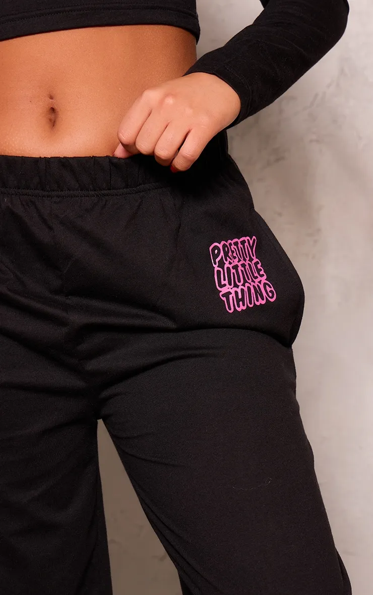 PRETTYLITTLETHING Pantalon large en coton noir à logo