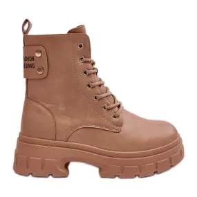 PS1 Bottines à lacets pour femmes sur talon plat, beige Brenhile