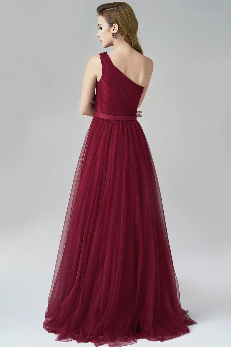 Robe asymétrique pour soirée mariage en tulle vin rouge