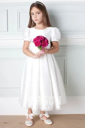 Robe cérémonie fille blanche à noeud papillon a dos manche courte