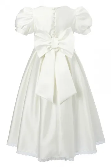 Robe cérémonie fille blanche à noeud papillon a dos manche courte