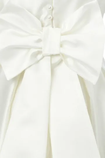 Robe cérémonie fille blanche à noeud papillon a dos manche courte