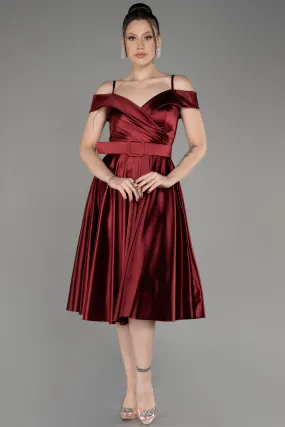 Robe de Cérémonie Midi Rouge Bordeaux ABK2080