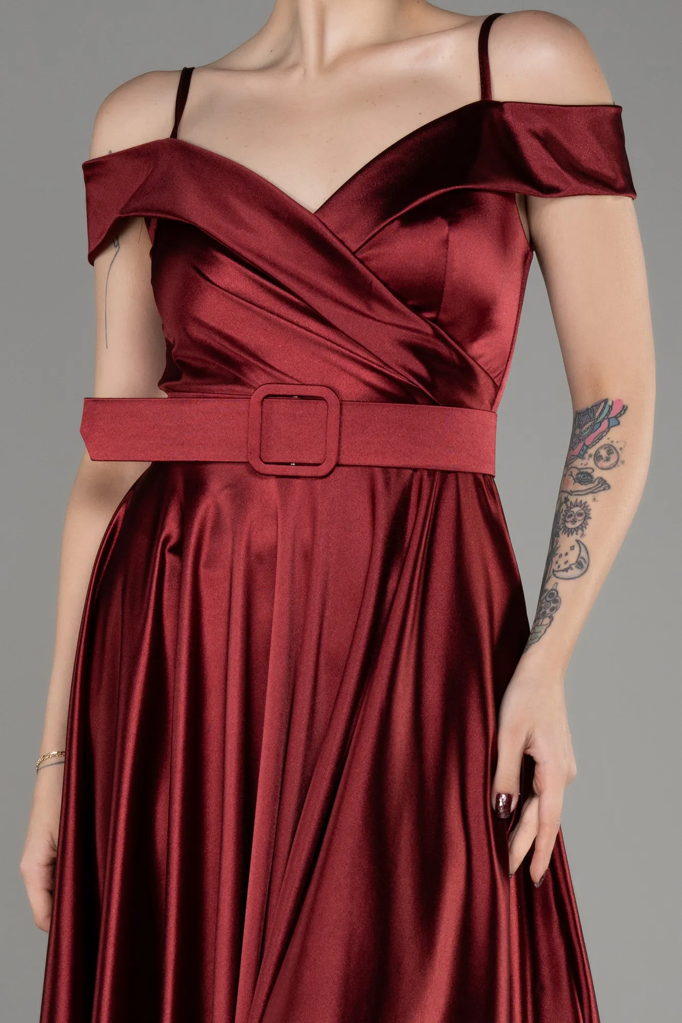 Robe de Cérémonie Midi Rouge Bordeaux ABK2080