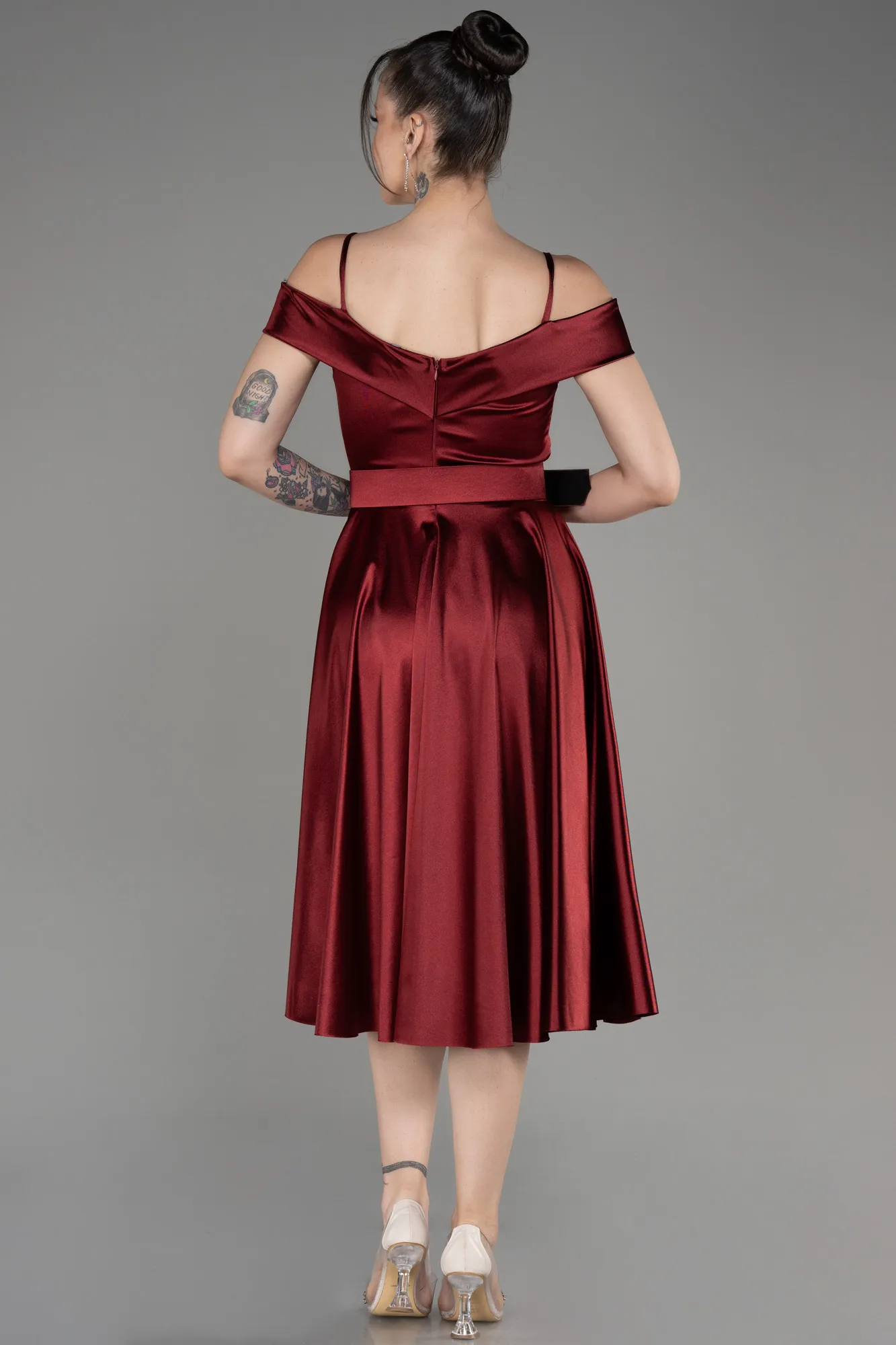 Robe de Cérémonie Midi Rouge Bordeaux ABK2080