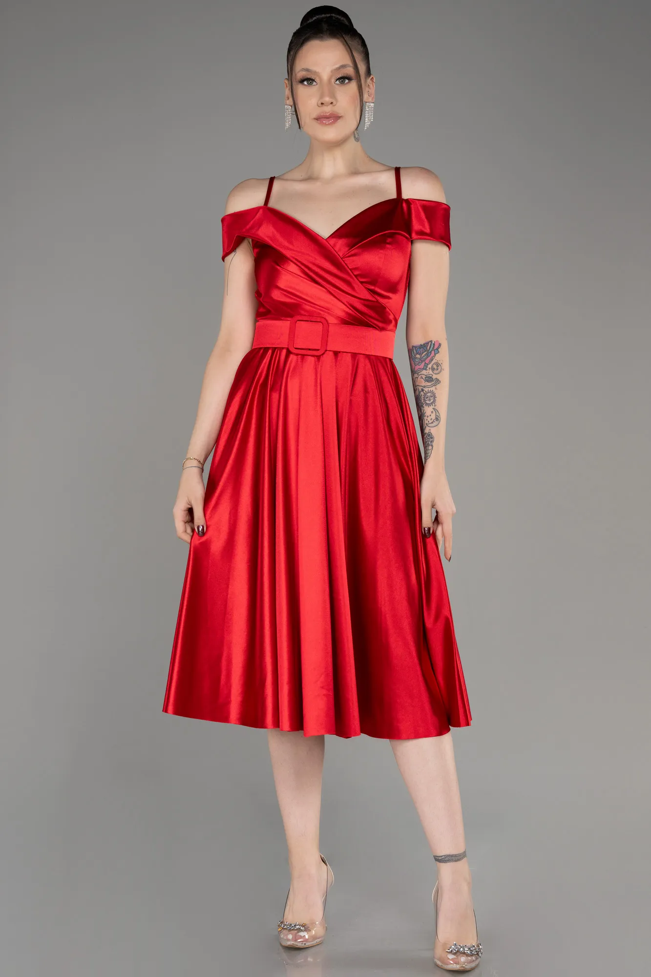 Robe de Cérémonie Midi Rouge Bordeaux ABK2080