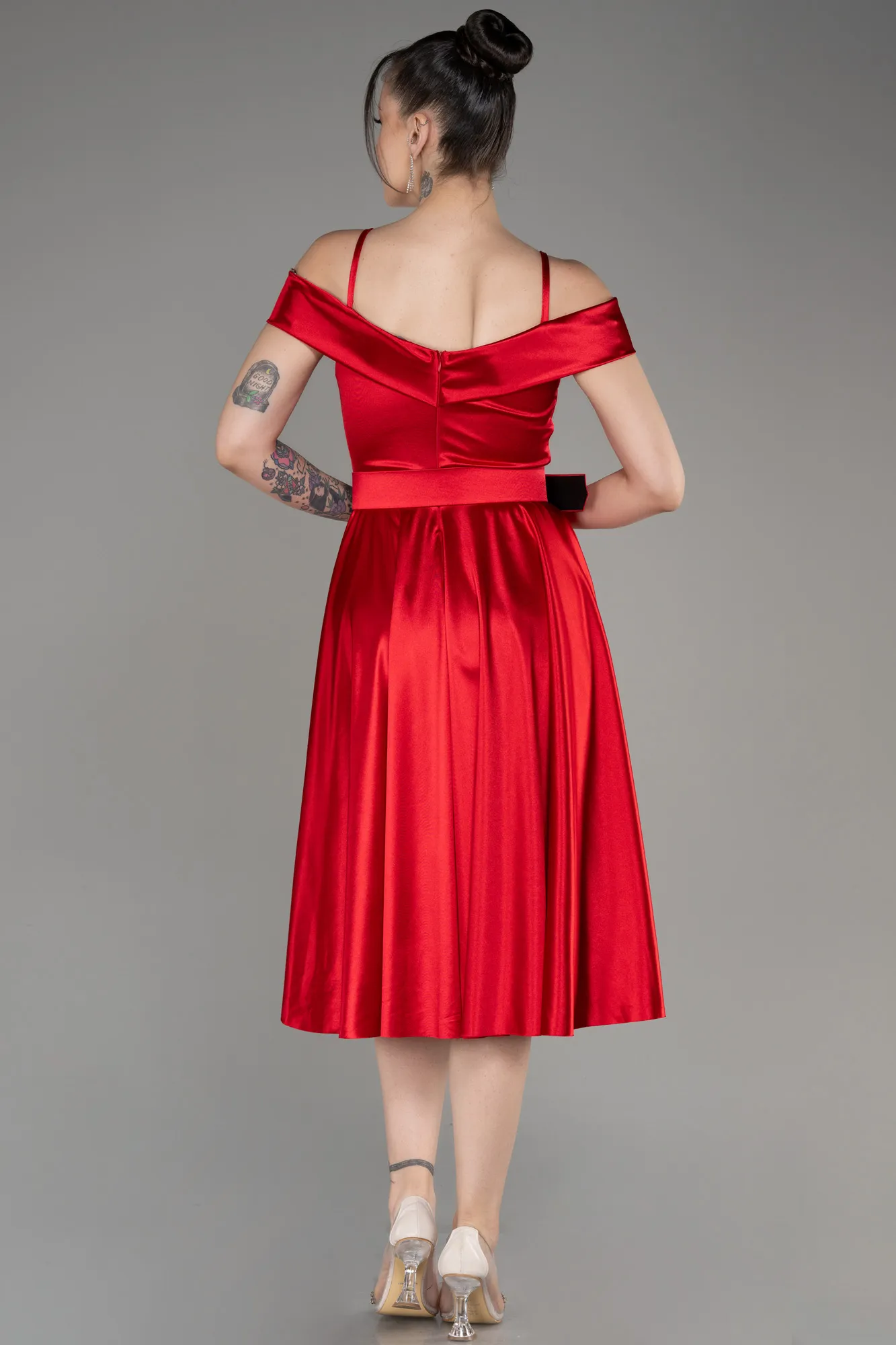 Robe de Cérémonie Midi Rouge Bordeaux ABK2080