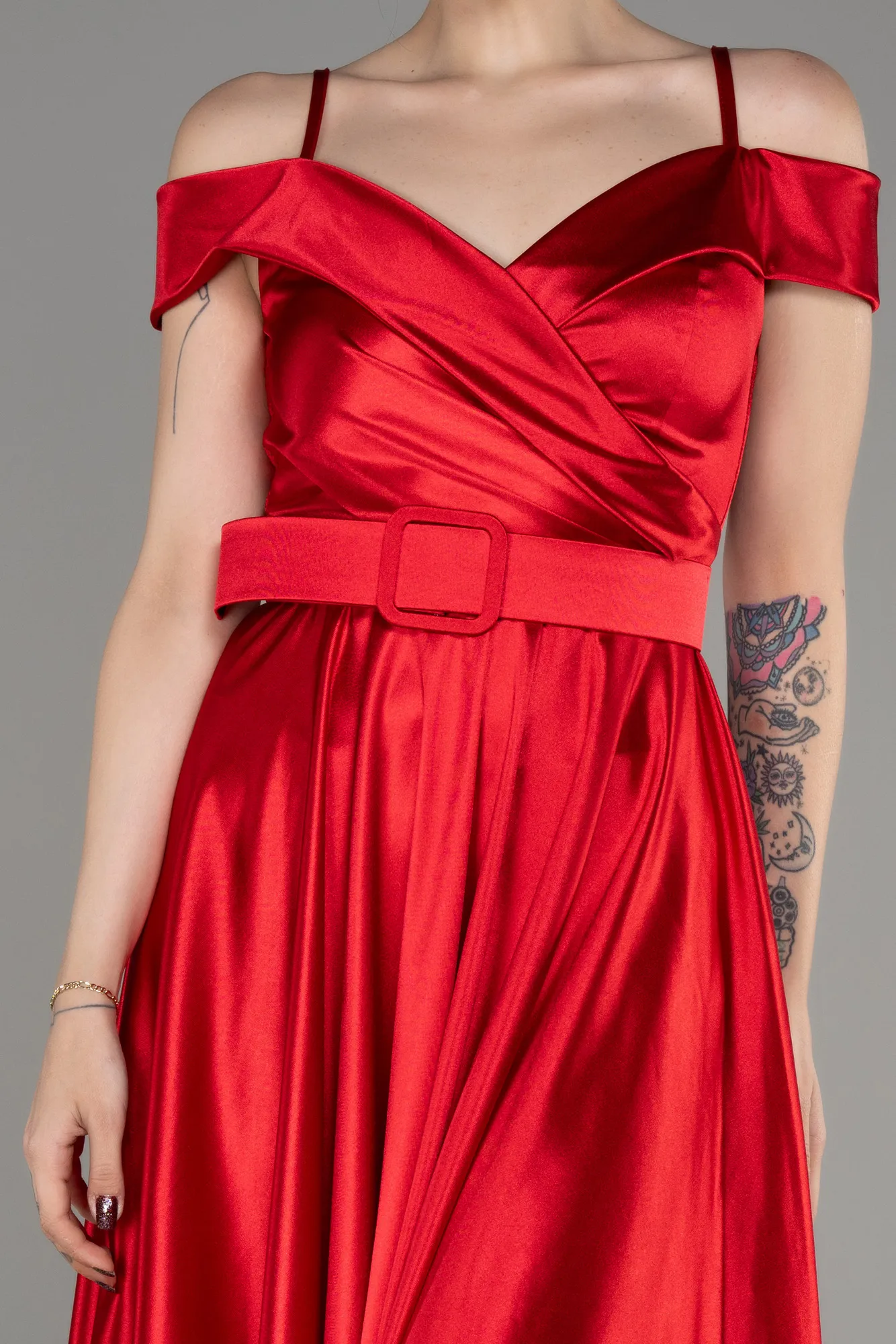 Robe de Cérémonie Midi Rouge Bordeaux ABK2080