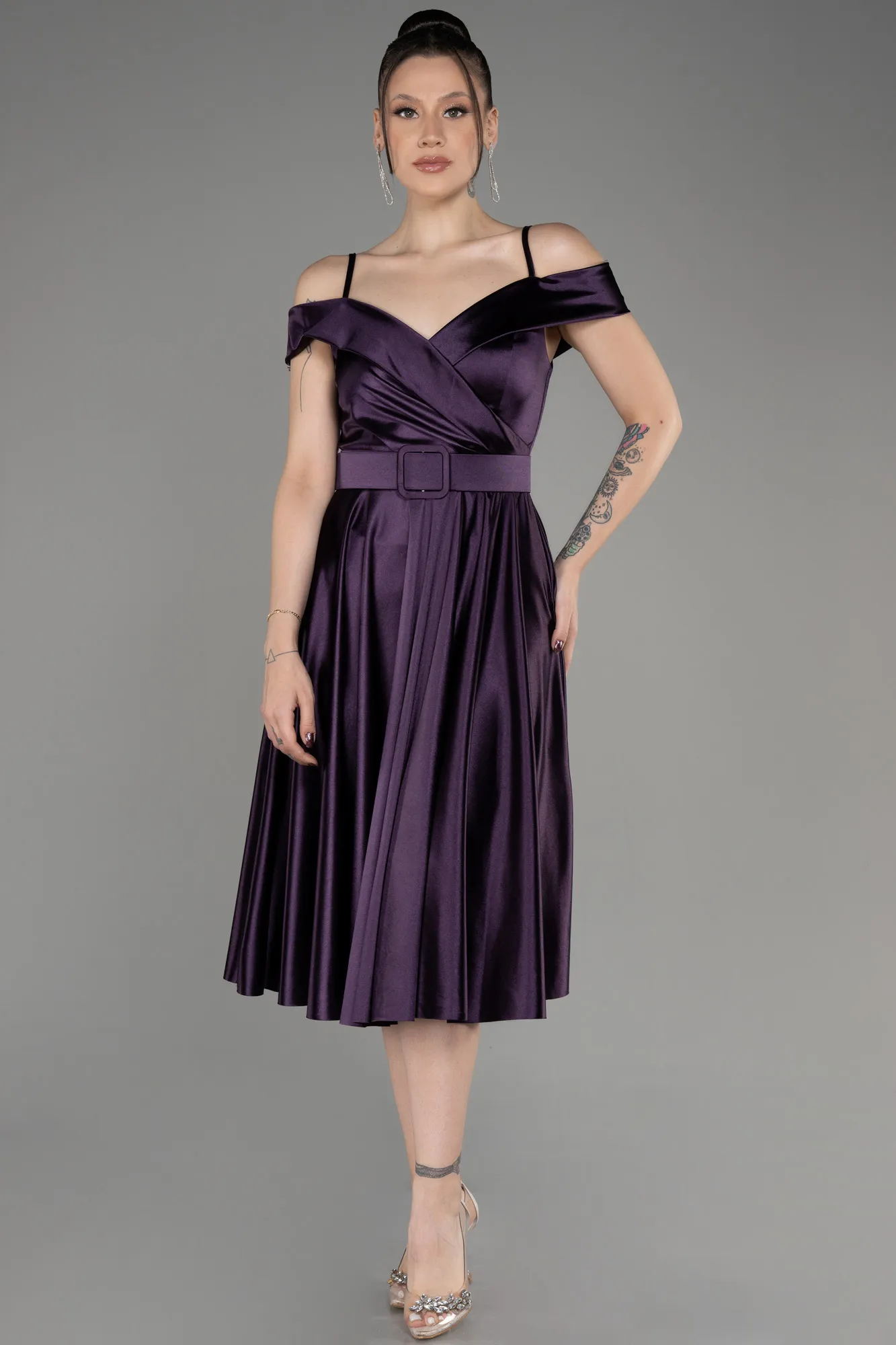 Robe de Cérémonie Midi Rouge Bordeaux ABK2080