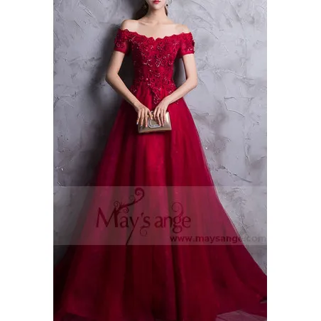 robe de cérémonie rouge chic en dentelle  pour mariage soirée