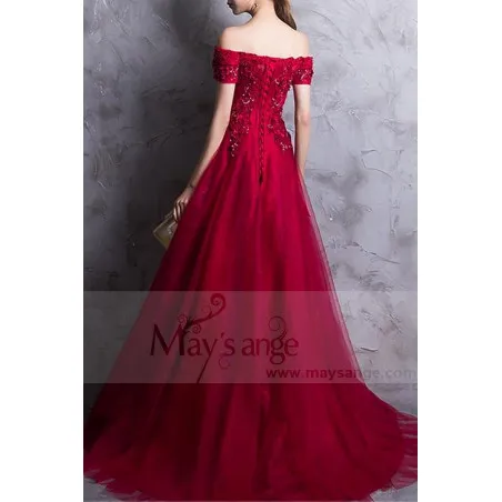 robe de cérémonie rouge chic en dentelle  pour mariage soirée