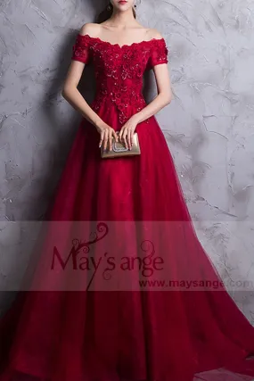 robe de cérémonie rouge chic en dentelle  pour mariage soirée