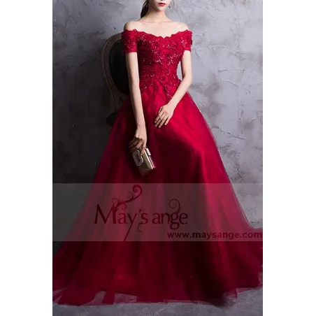 robe de cérémonie rouge chic en dentelle  pour mariage soirée