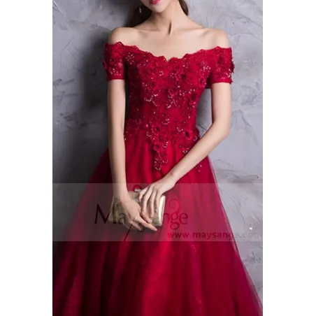 robe de cérémonie rouge chic en dentelle  pour mariage soirée