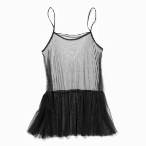 Robe débardeur en tulle noir en tissu extra-fin