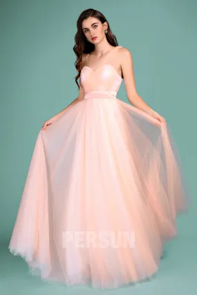 Robe demoiselle d'honneur convertible pêche clair en tulle