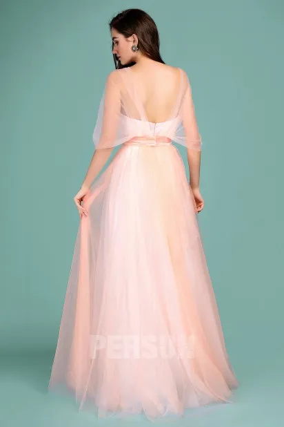 Robe demoiselle d'honneur convertible pêche clair en tulle