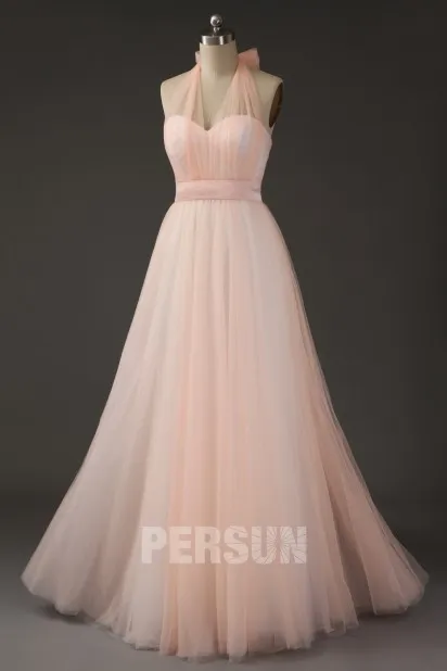 Robe demoiselle d'honneur convertible pêche clair en tulle