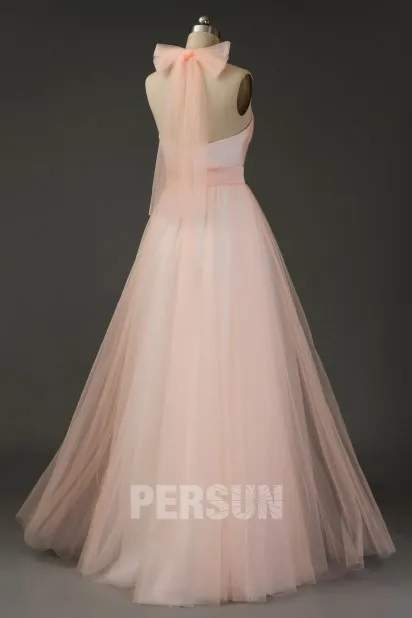 Robe demoiselle d'honneur convertible pêche clair en tulle