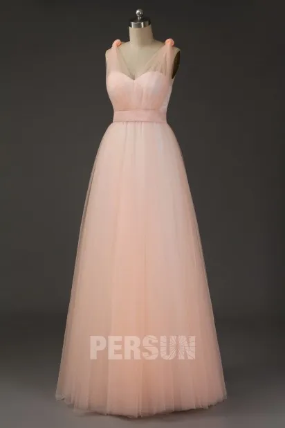 Robe demoiselle d'honneur convertible pêche clair en tulle