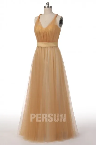 Robe demoiselle d'honneur convertible pêche clair en tulle