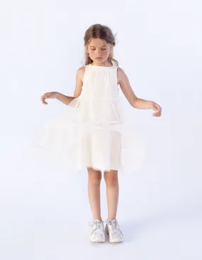 Robe écrue en tulle ganses brodées fille