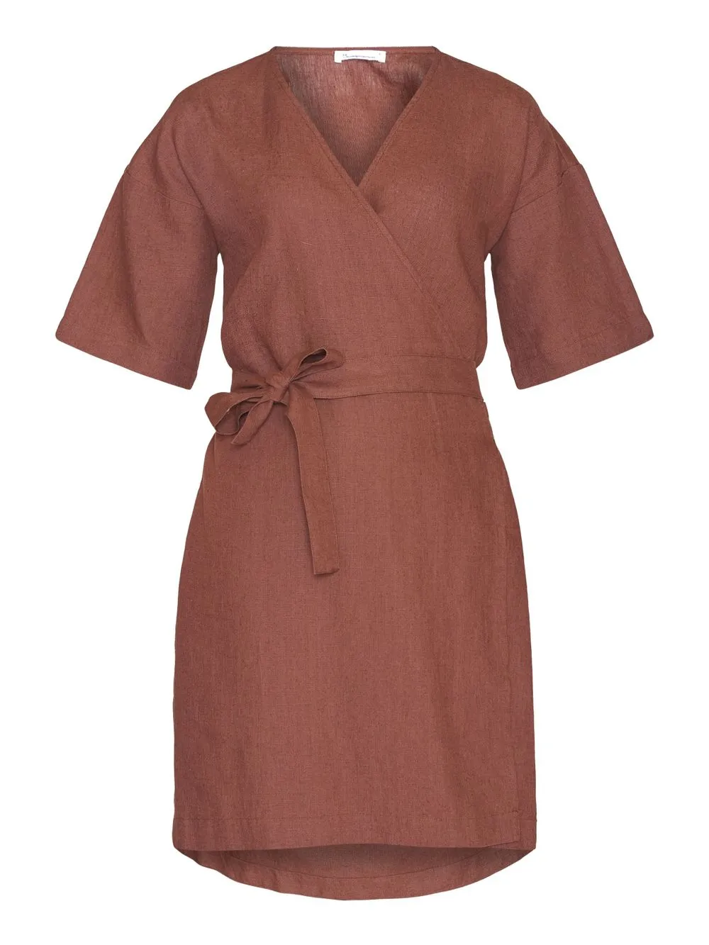 Robe portefeuille en lin bio | marron "linen short sleeved wrap dress tiramisu" 1441 tiramisu femme