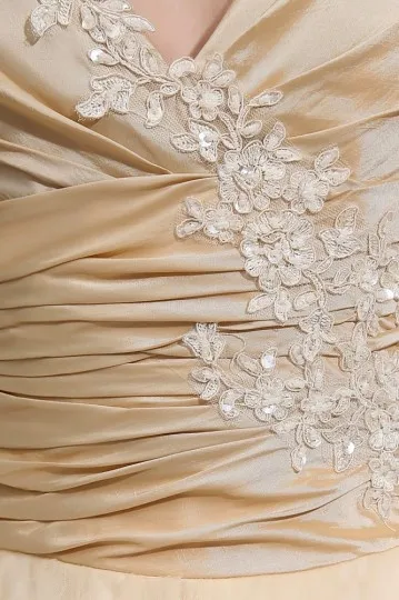 Robe pour fiançailles au mollet champagne col V en tulle à mancheron