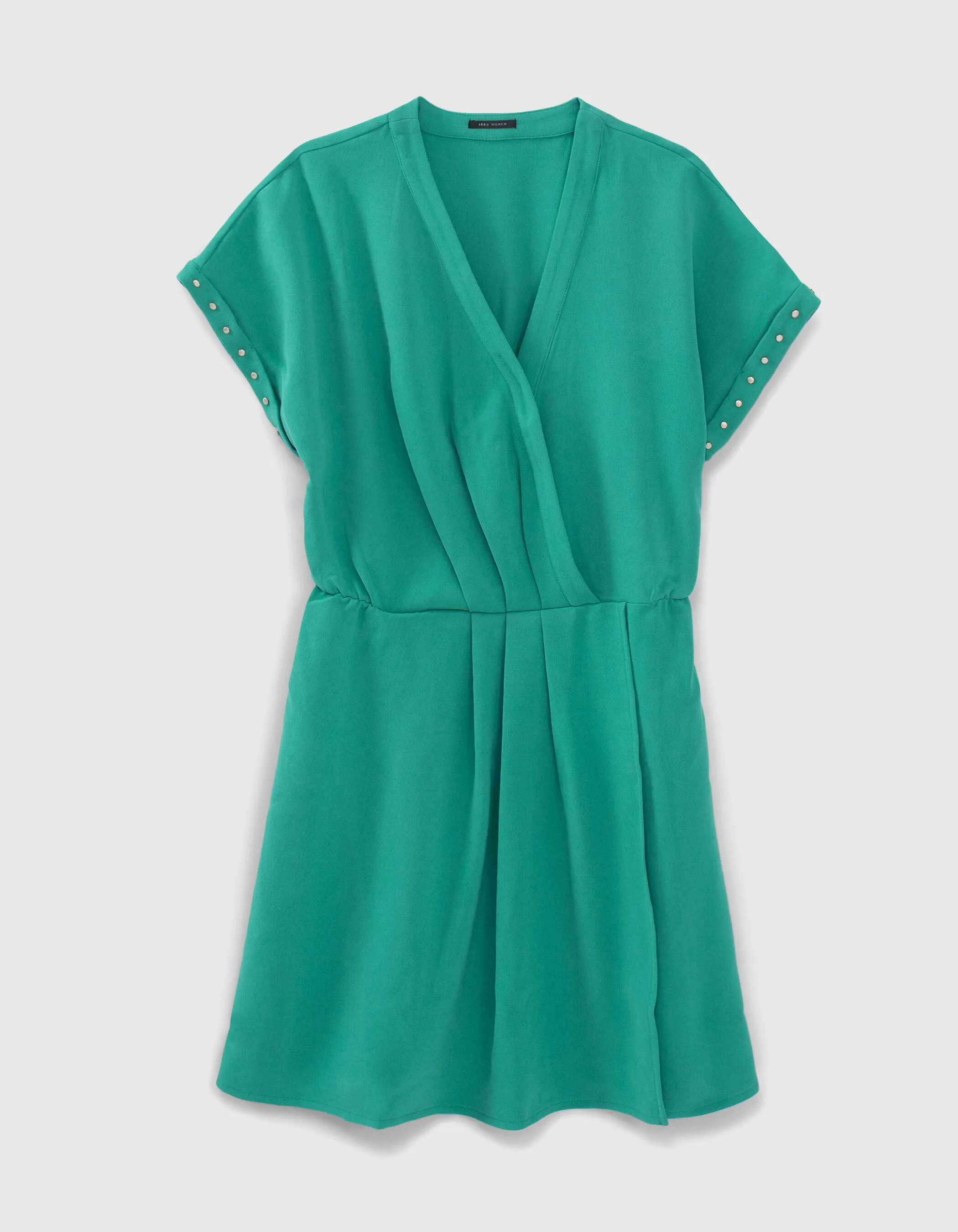 Robe verte forme portefeuille manches cloutées Femme