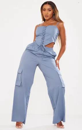 Shape Pantalon cargo large en maille sergée bleue à taille élastique