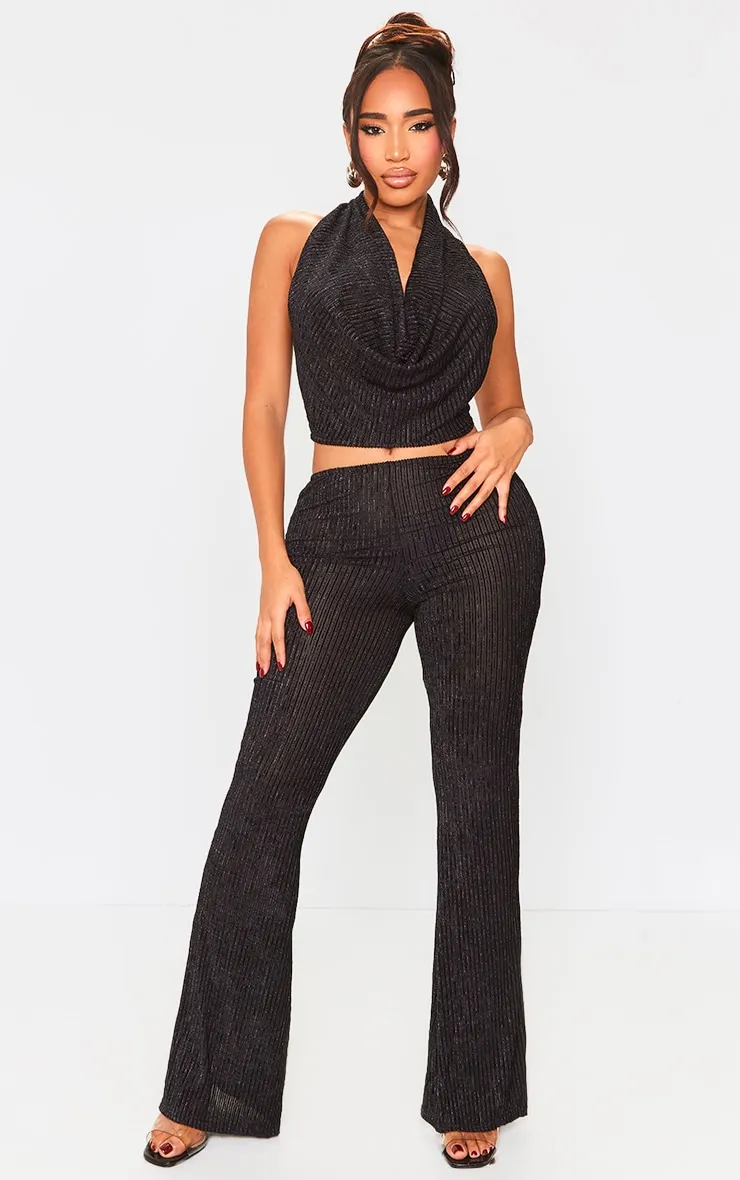 Shape Pantalon noir plissé large à taille haute et paillettes