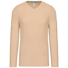 T-shirt manches longues col V - K358 - beige - homme 