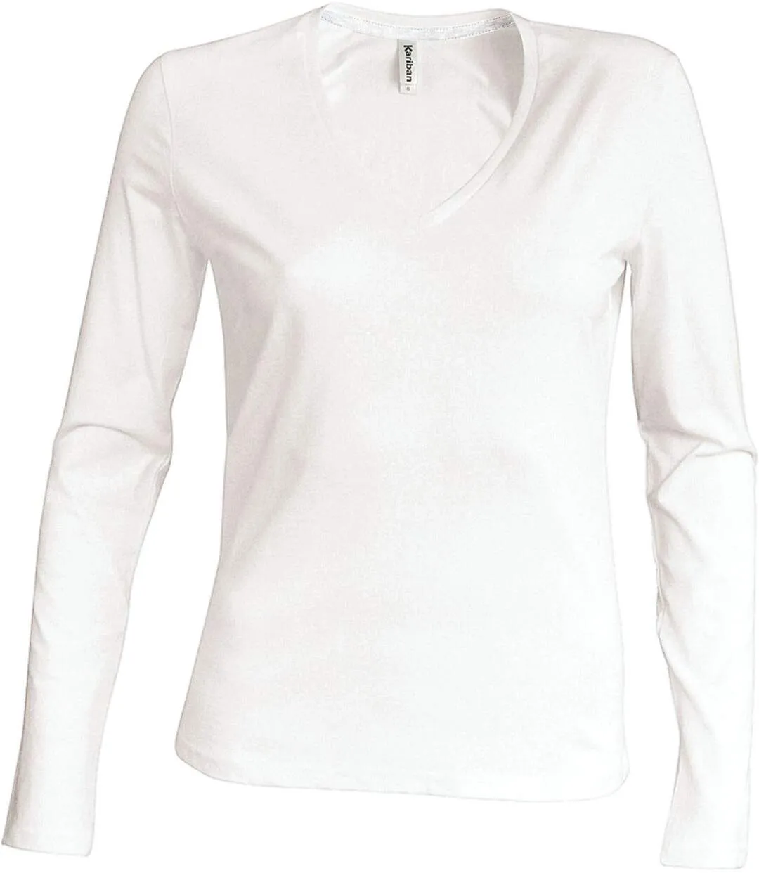 T-shirt manches longues col V - K382 - blanc - femme