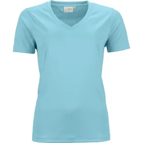 t-shirt respirant femme col V - running - JN735 - bleu pacifique 