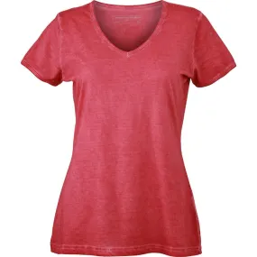 T-shirt style bohémien col V femme JN975 - rouge 