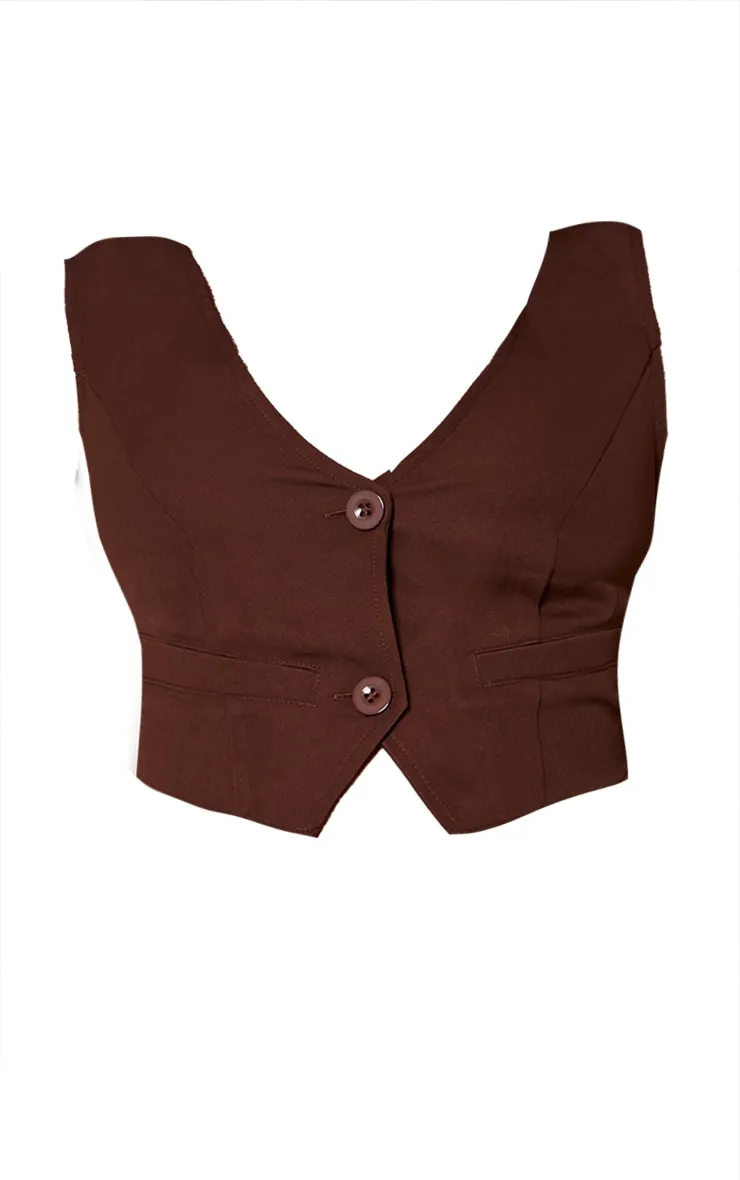 Top style gilet chocolat en maille tissée à ceinture dans le dos