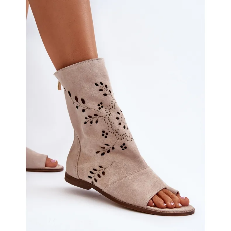 Zazoo 3437 Sandales en daim pour femme avec tige zippée, beige