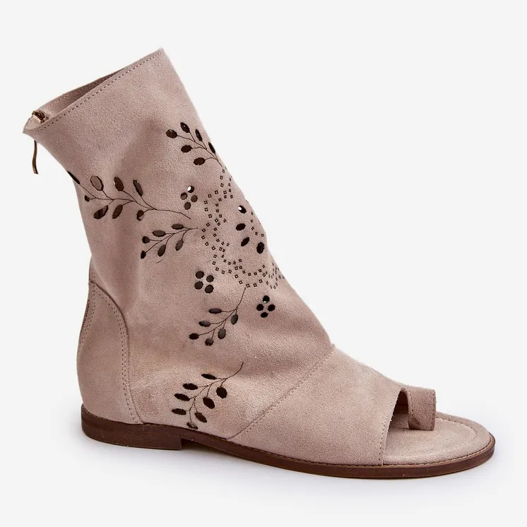 Zazoo 3437 Sandales en daim pour femme avec tige zippée, beige