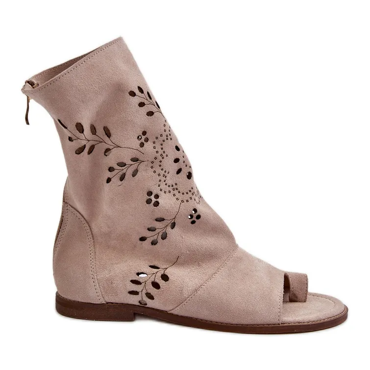 Zazoo 3437 Sandales en daim pour femme avec tige zippée, beige