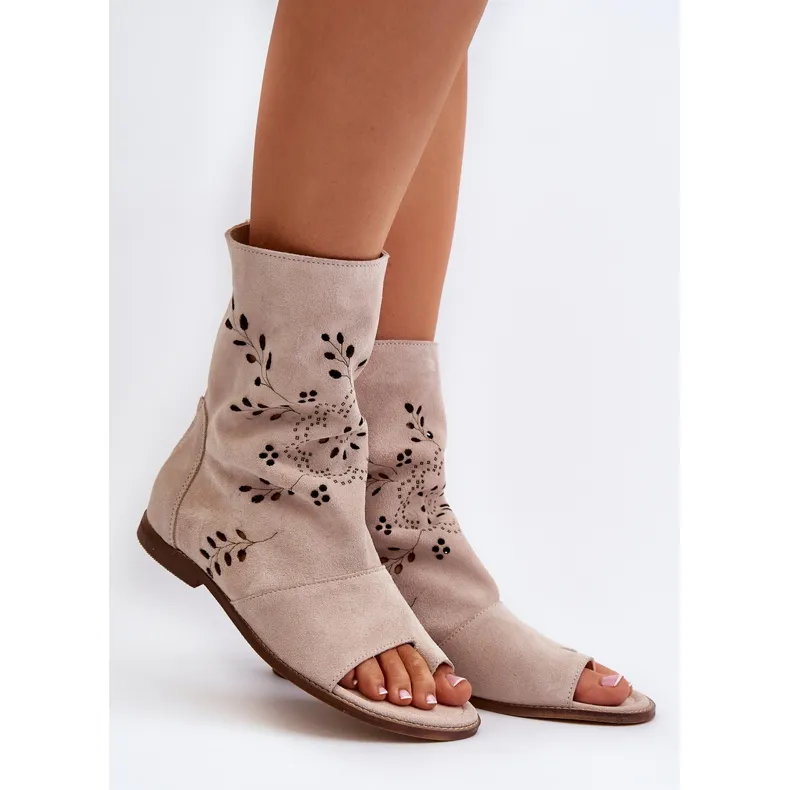 Zazoo 3437 Sandales en daim pour femme avec tige zippée, beige